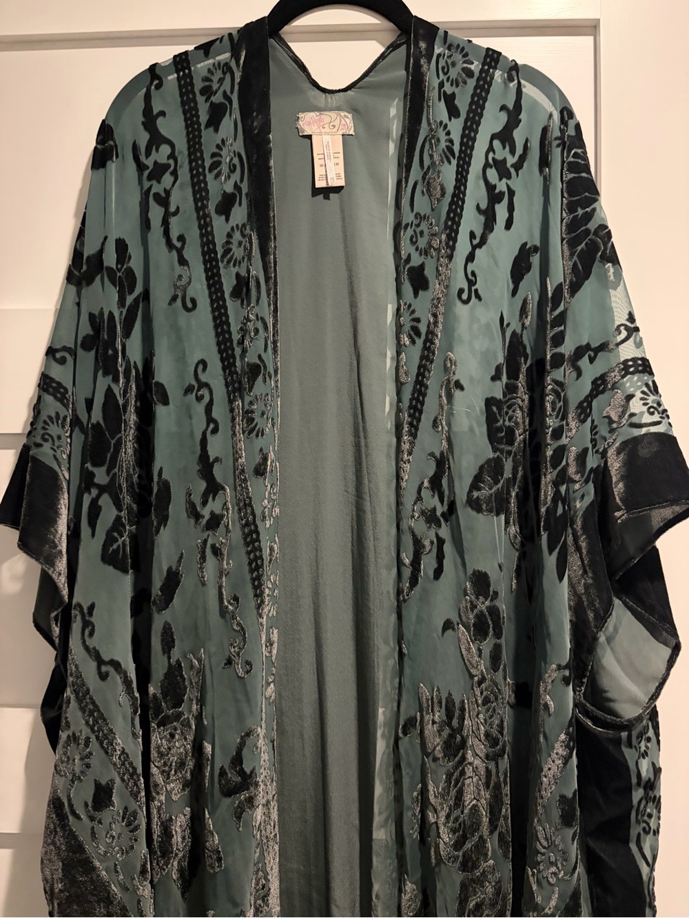 Free People Deep Teal Green Velvet Fringe Kimono Top